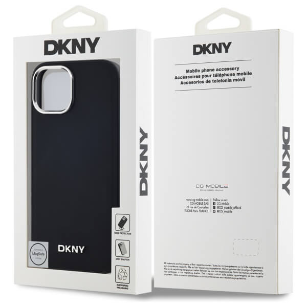 DKNY iPhone 15 Plus - Plain Logo MagSafe Σκληρή Θήκη με Επένδυση Συνθετικού Δέρματος - Black
