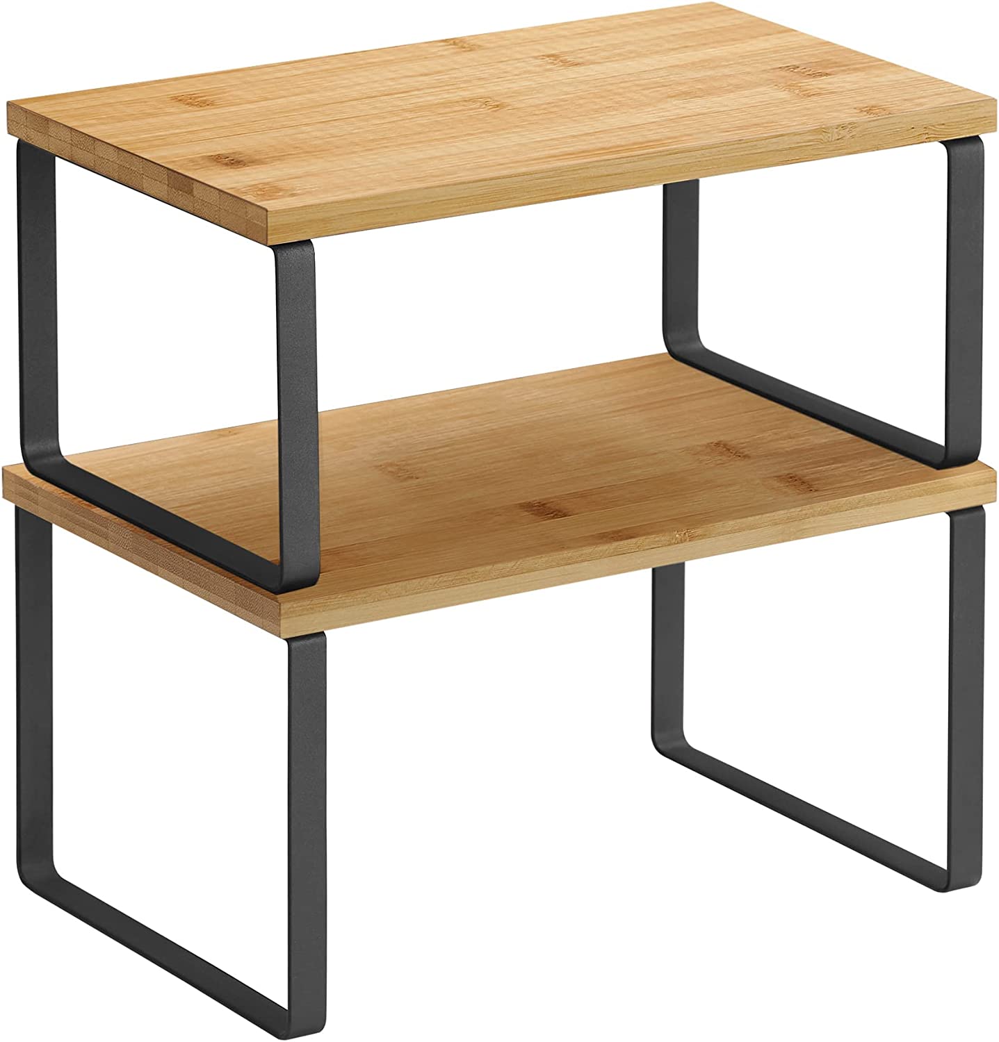 Songmics Σετ με 2 Ξύλινα Ράφια για τον Πάγκο - ‎Black / Natural - KCS02NB