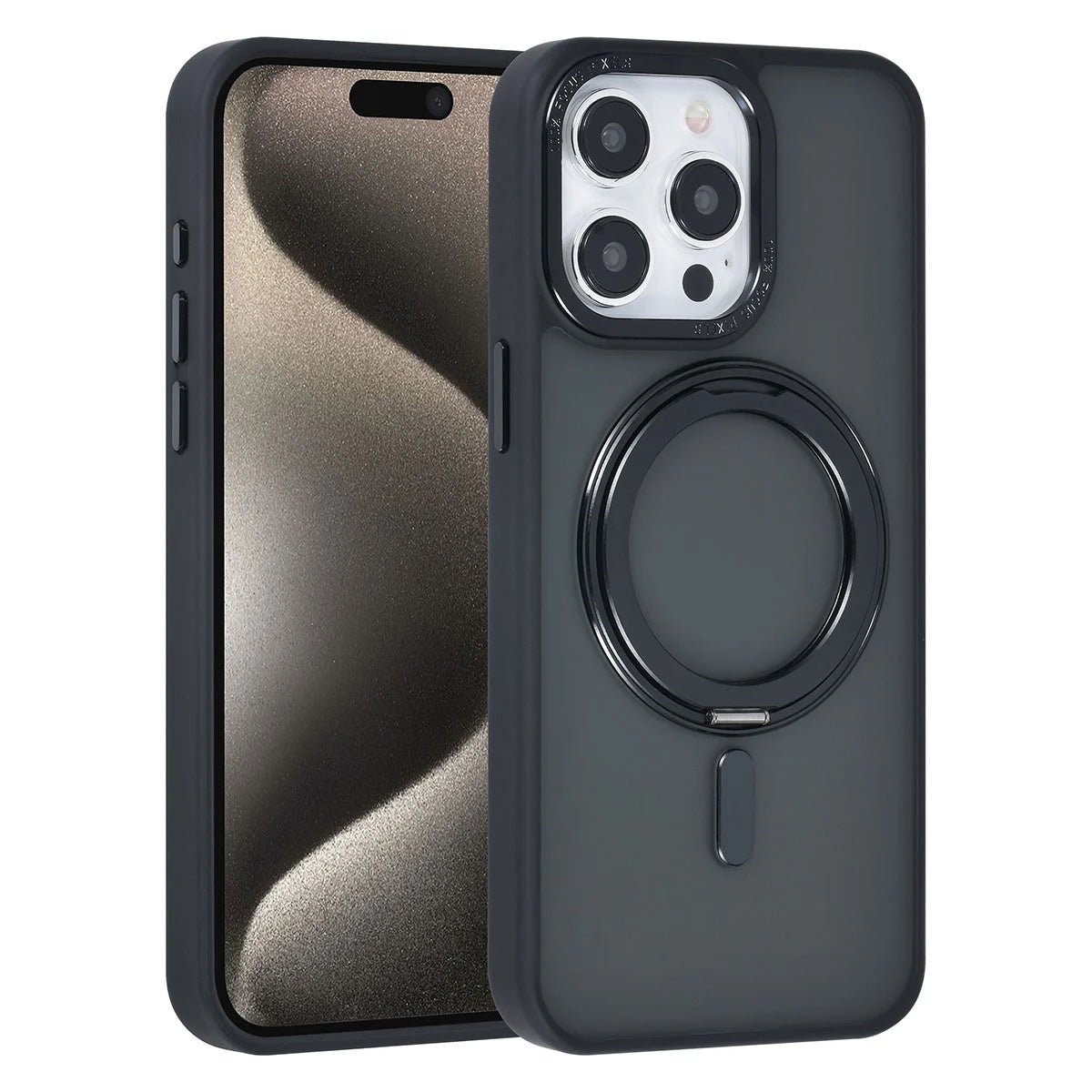 Tuniq iPhone 15 Pro Max - Σκληρή MagSafe Θήκη με Περιστρεφόμενο Δαχτυλίδι Συγκράτησης - Μαύρο