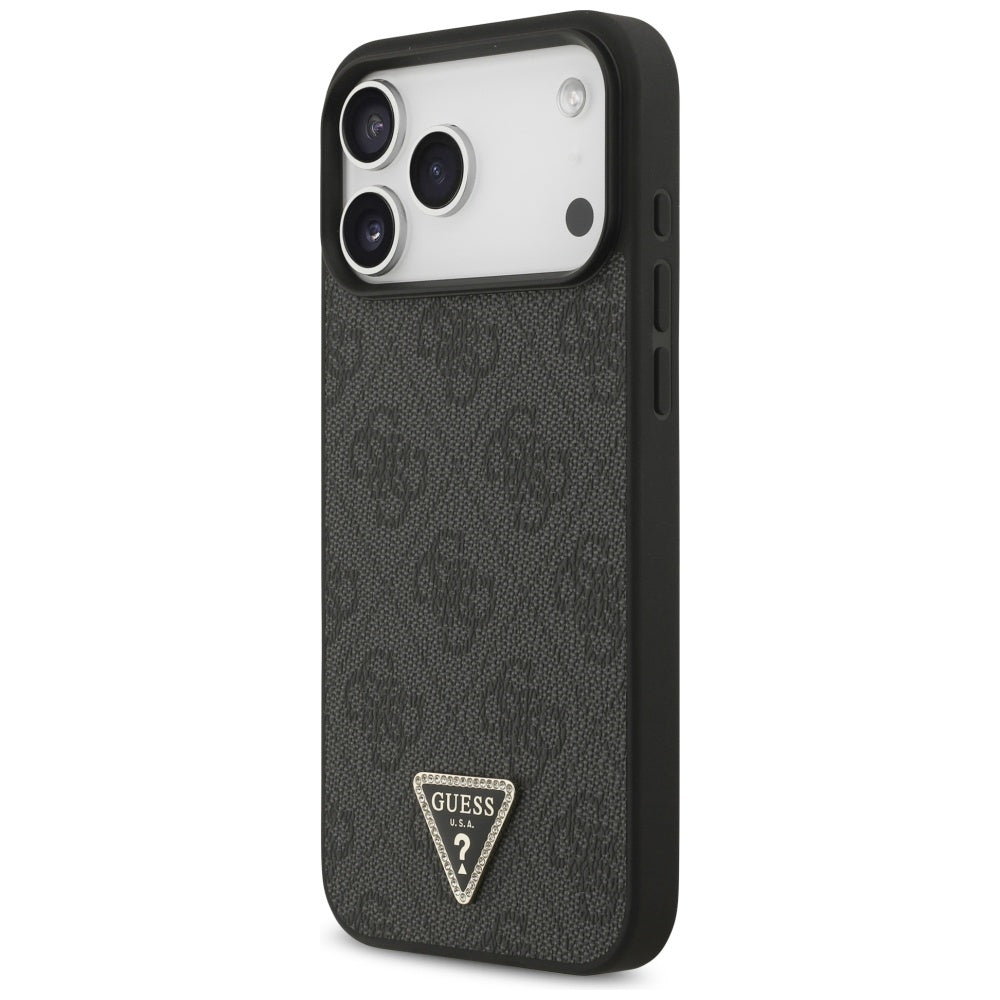 Guess iPhone 17 Pro Max - 4G Triangle Strass MagSafe - Σκληρή Θήκη με Επένδυση Συνθετικού Δέρματος - Black - GUHMP17XP4TDPLK