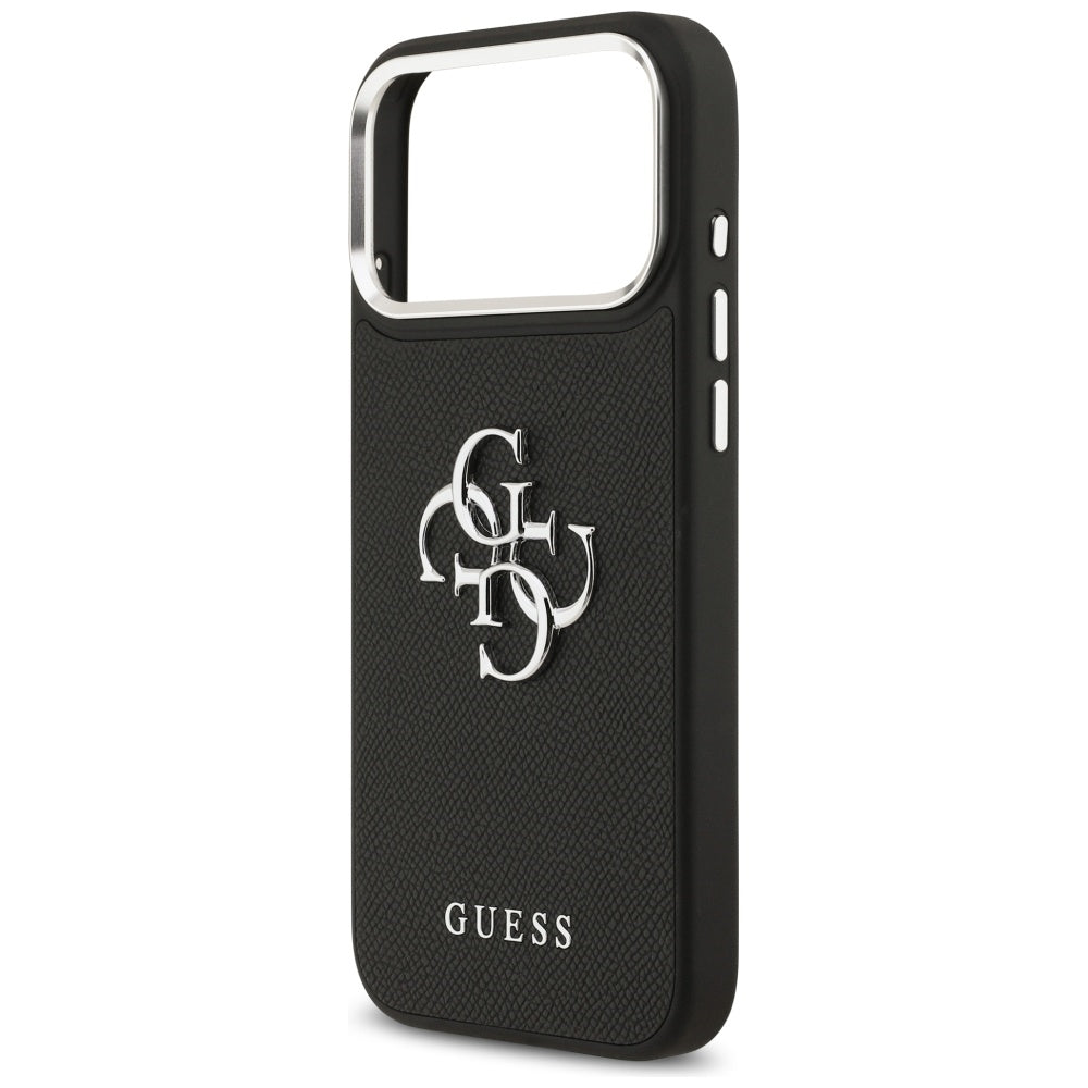 Guess iPhone 17 Pro Max - Grained Big 4G Classic Logo - Σκληρή Θήκη με Επένδυση από Οικολογικό Δέρμα - Black - GUHCP17XPG4SMCEK