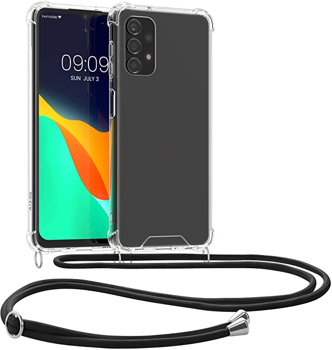 KW Samsung Galaxy A13 4G Θήκη Σιλικόνης TPU με Λουράκι - Διάφανη / Black - 57972.03