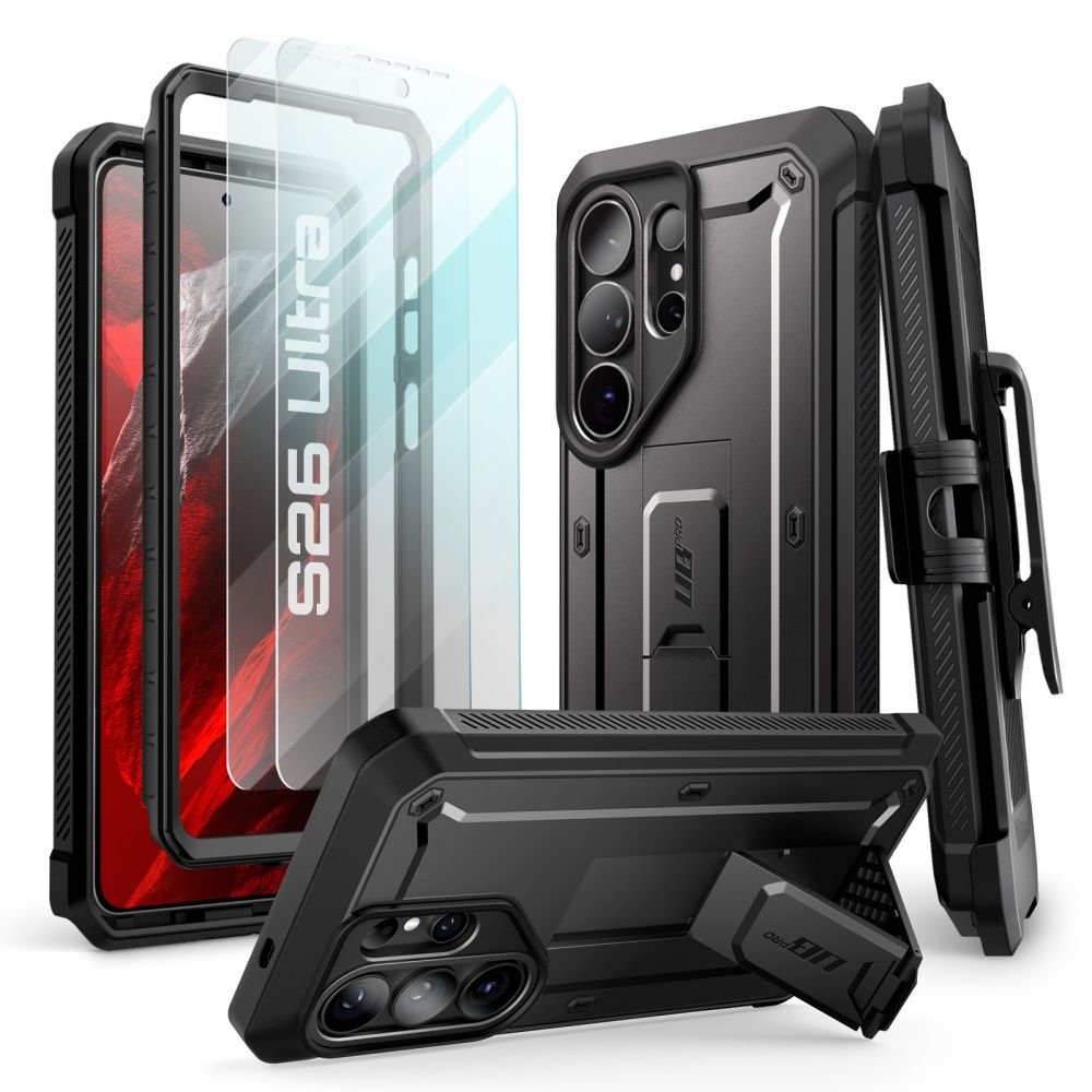 Supcase Samsung Galaxy S26 Ultra - Θήκη Full - Body με Προστατευτικό Πλαίσιο Οθόνης και 2 Αντιχαρακτικά Γυαλιά και Stand - Unicorn Beetle Pro 2 - Set - Black