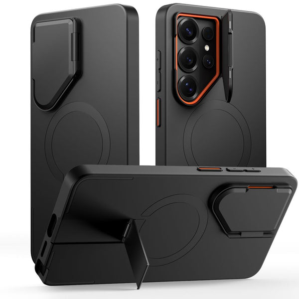 Tech - Protect Samsung Galaxy S26 Ultra - Σκληρή Θήκη με Ανοιγόμενο Κάλυμμα Κάμερας και Stand Kevlar - Aura MagSafe - Black / Orange