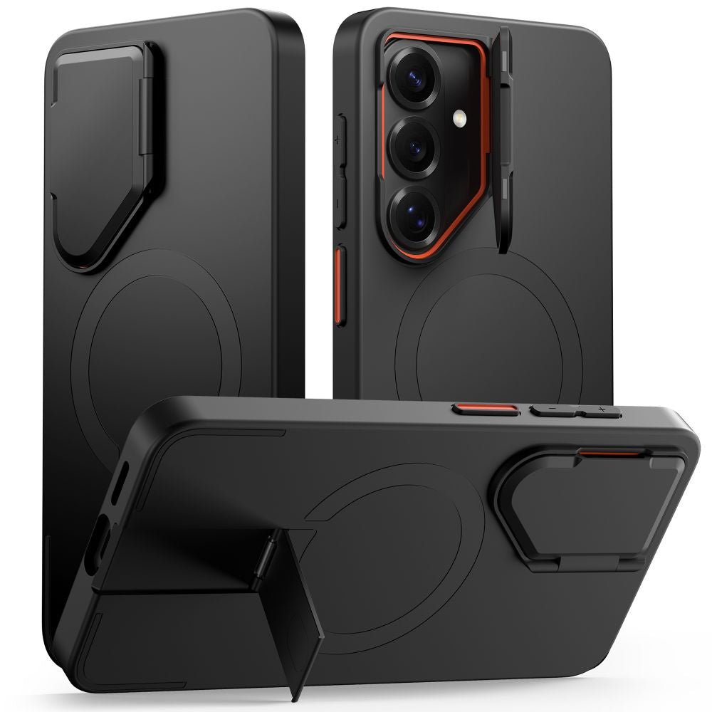 Tech - Protect Samsung Galaxy S26 - Σκληρή Θήκη με Ανοιγόμενο Κάλυμμα Κάμερας και Stand Kevlar - Aura MagSafe - Black / Orange