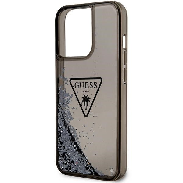 Guess iPhone 14 Pro Max Palm Liquid Glitter Σκληρή Θήκη με Πλαίσιο Σιλικόνης - Black - GUHCP14XLFCTPK