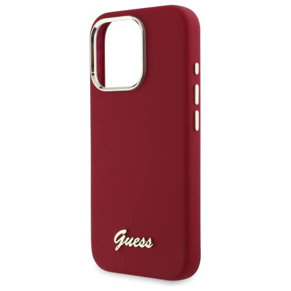 Guess iPhone 16 Pro Max - Silicone Script Metal Logo and Frame - Σκληρή Θήκη με Πλαίσιο Σιλικόνης - Magenta - GUHCP16XSMBSLM