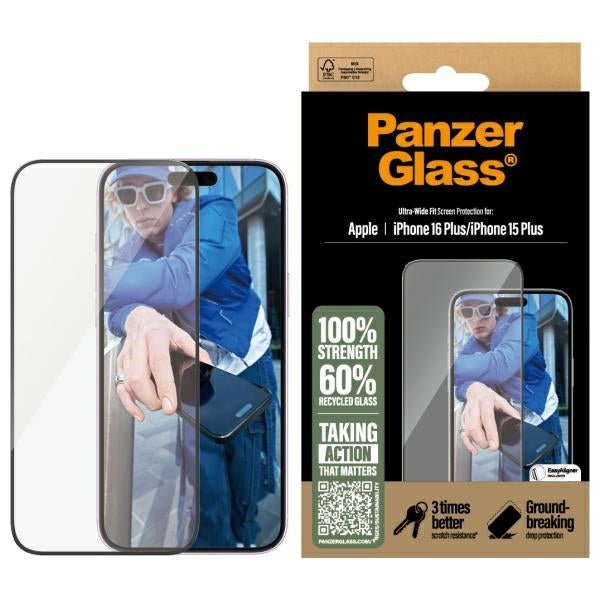 PanzerGlass iPhone 15 Plus / iPhone 16 Plus - Ultra - Wide Fit Αντιχαρακτικό Γυαλί Οθόνης με Κιτ Τοποθέτησης - Black