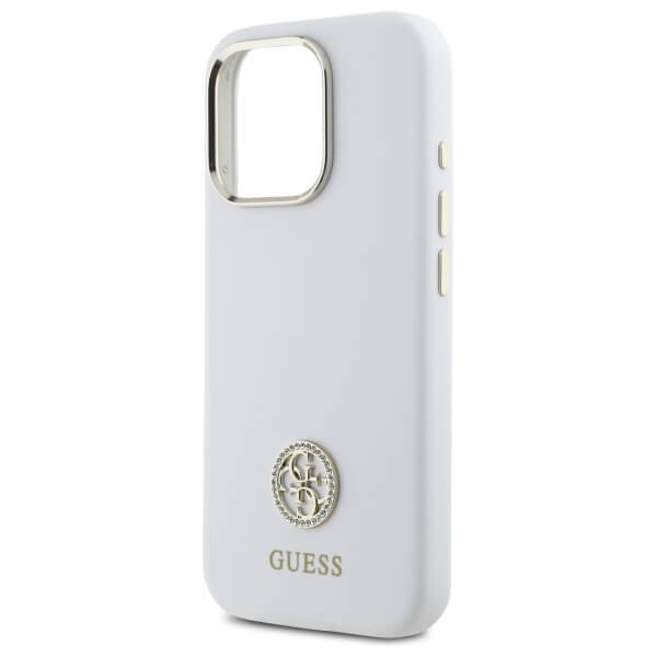 Guess iPhone 16 Pro - Silicone Logo Strass 4G - Σκληρή Θήκη με Πλαίσιο Σιλικόνης - White - GUHCP16LM4DGPH