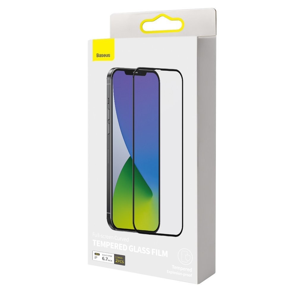Baseus iPhone 12 Pro Max 0.3mm Full Screen Curved Αντιχαρακτικό Γυαλί Οθόνης - 2 Τεμάχια - Black - SGAPIPH67N - KA01
