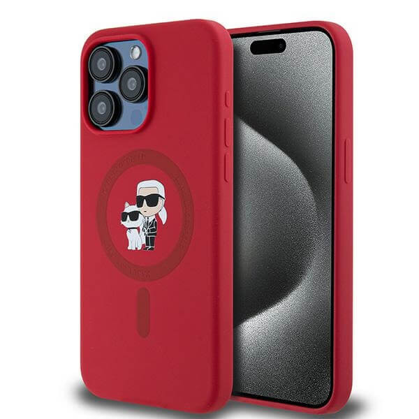 Karl Lagerfeld iPhone 15 Pro Max - Silicone Karl and Choupette - Θήκη Σιλικόνης με MagSafe - Red - KLHMP15XSCMKCRHK