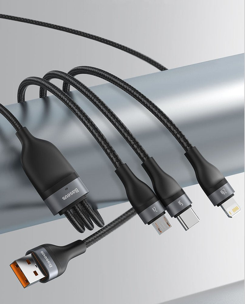Baseus Flash Series 3in1 - Καλώδιο Γρήγορης Φόρτισης και Δεδομένων 5A 40W 1.2m - Micro USB / Lightning / Type - C - Black - CA1T3 - G1