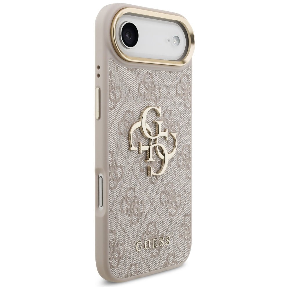 Guess iPhone Air - 4G Big 4G Classic Logo - Σκληρή Θήκη με Πλαίσιο Σιλικόνης και Επένδυση από Οικολογικό Δέρμα - Pink / Gold - GUHCP17M4GMGCPI