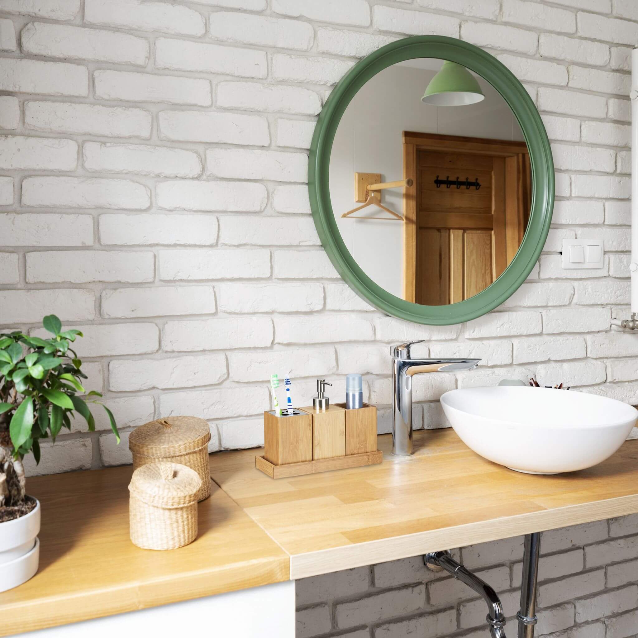 Relaxdays Ξύλινο Αξεσουάρ Μπάνιου από Bamboo - Natural - 4052025202248