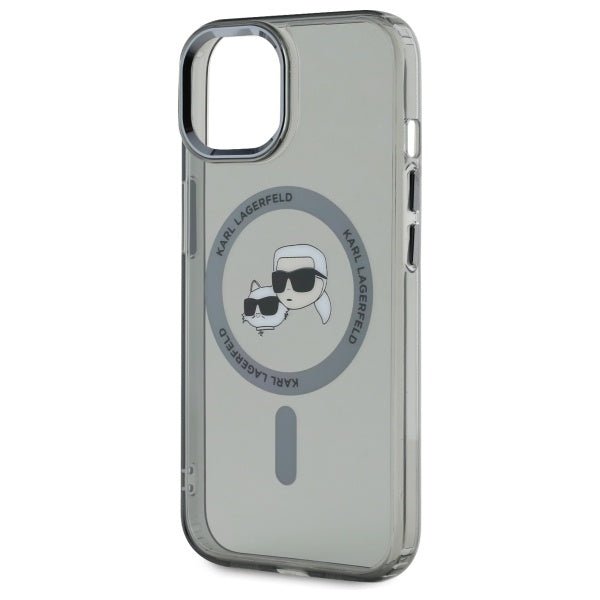 Karl Lagerfeld iPhone 15 - IML Metal Karl and Choupette Head - Σκληρή Θήκη με Πλαίσιο Σιλικόνης και MagSafe - Black - KLHMP15SHLSKCK
