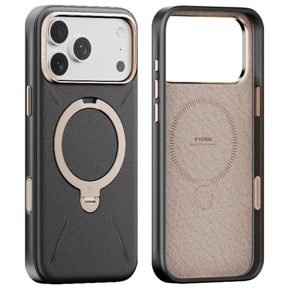 Torras iPhone 17 Pro Max - Σκληρή θήκη με Περιστρεφόμενο Stand / MagSafe - QPRO Leather Series - Black