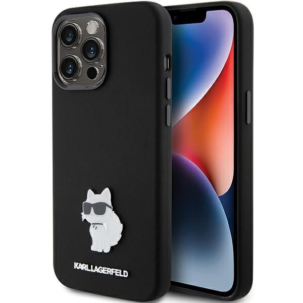 Karl Lagerfeld iPhone 15 Pro Max - Silicone Choupette Metal Pin Σκληρή Θήκη με Πλαίσιο Σιλικόνης - Black - KLHCP15XSMHCNPK