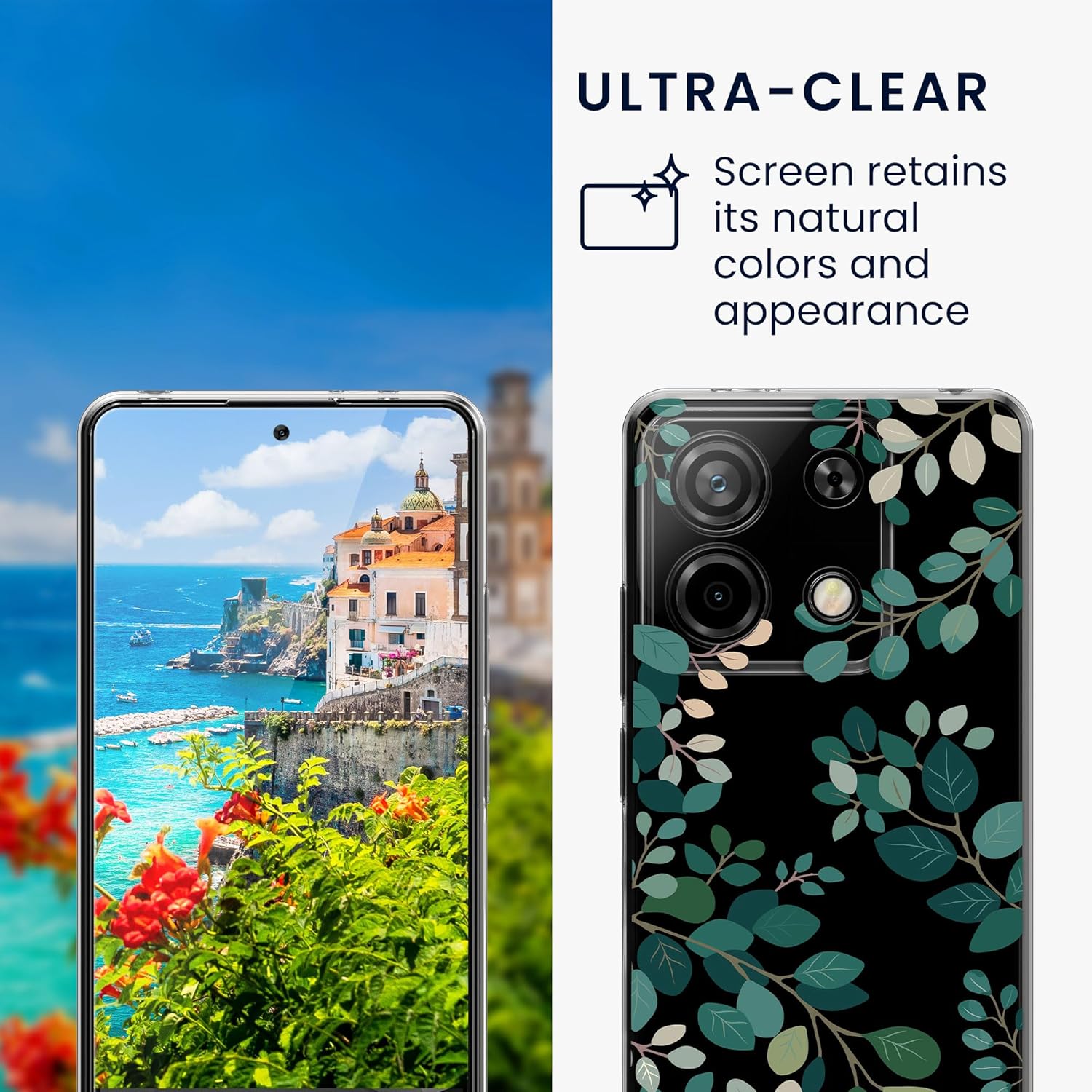 KW Xiaomi Redmi Note 13 Pro 5G / Poco X6 5G Θήκη Σιλικόνης TPU με Αντιχαρακτικό Γυαλί - Design Spring Leaves - Green / Διάφανη