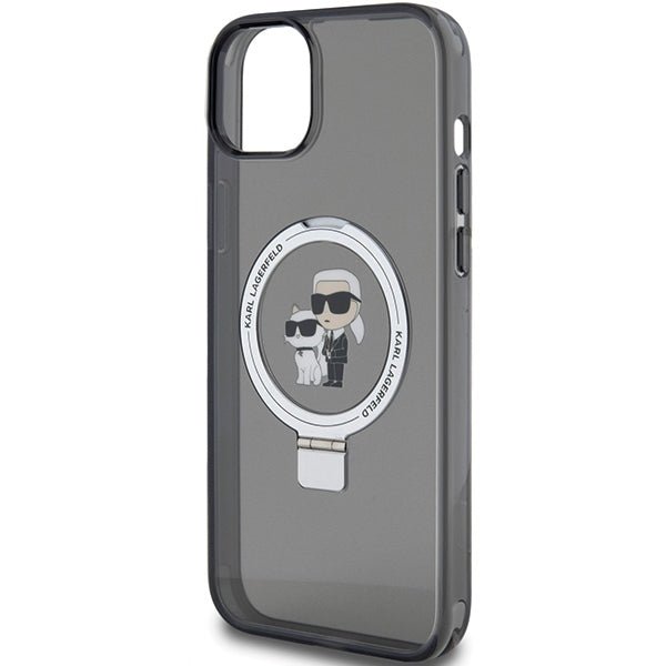 Karl Lagerfeld iPhone 15 Plus Ring Stand Karl and Choupette MagSafe Σκληρή Θήκη με Πλαίσιο Σιλικόνης και MagSafe - Διάφανη / Black - KLHMP15MHMRSKCK