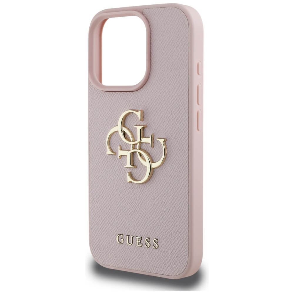 Guess iPhone 16 Pro - Grained Big 4G Logo Small Classic Logo - Σκληρή Θήκη με Επένδυση από Οικολογικό Δέρμα - Pink - GUHCP16LPGT4MBP