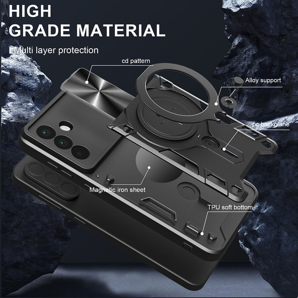 Techsuit Samsung Galaxy A56 5G - CamGuard Pro - Σκληρή Θήκη με Προστασία Καμερών και Δαχτυλίδι Συγκράτησης - Black