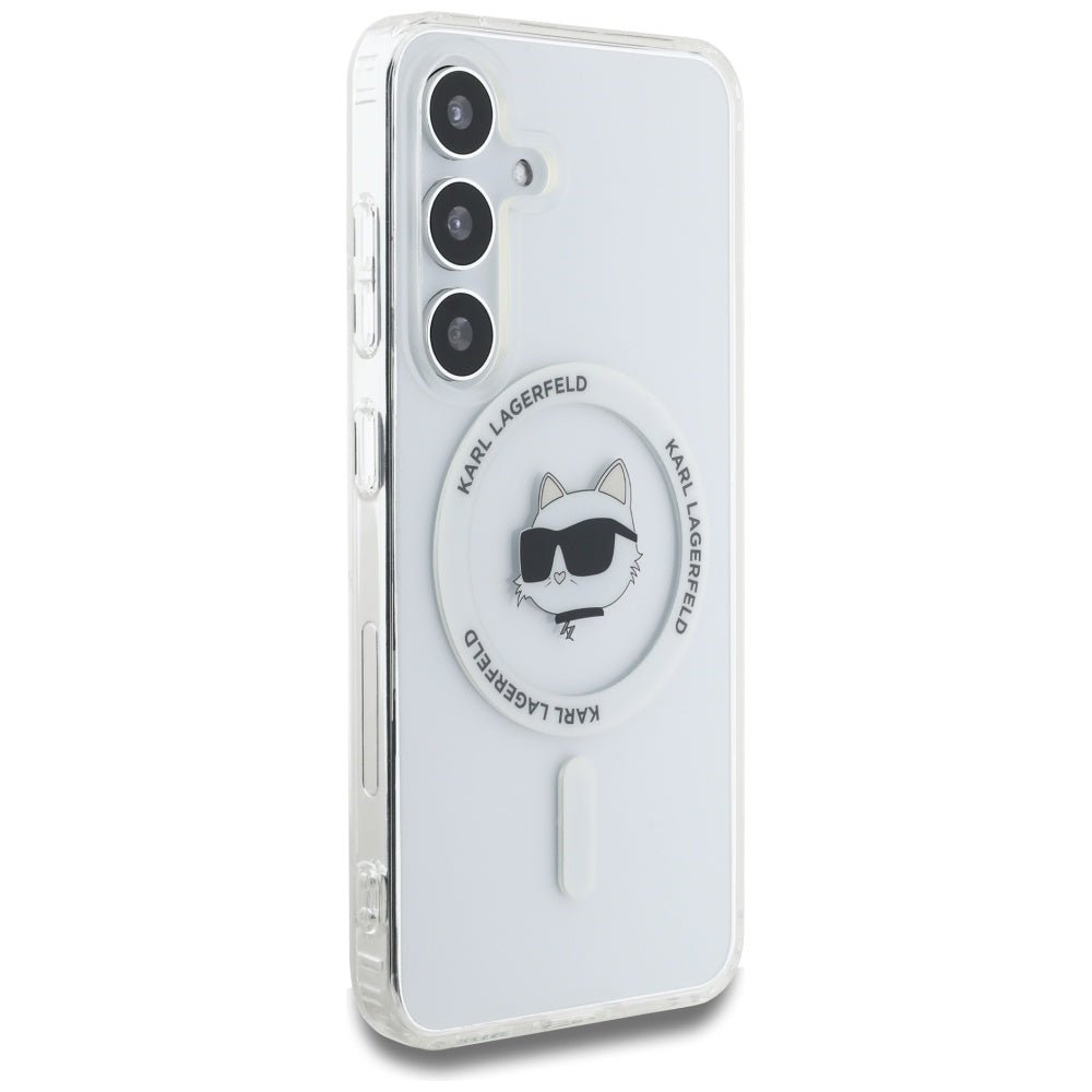 Karl Lagerfeld Samsung Galaxy S25 Plus - Button Choupette Head Printed Logo - MagSafe Σκληρή Θήκη με Πλαίσιο Σιλικόνης - White - KLHMS25MHLSCHH