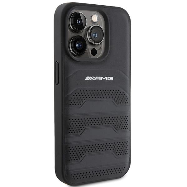 AMG iPhone 15 Pro Leather Debossed Lines Σκληρή Θήκη με Πλαίσιο Σιλικόνης και Επένδυση Συνθετικού Δέρματος - Black - AMG00069 - 0