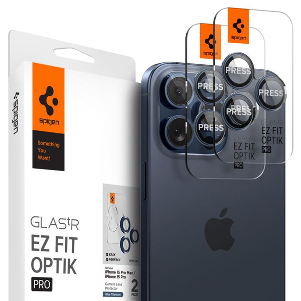Spigen iPhone 14 Pro / 14 Pro Max / 15 Pro / 15 Pro Max / 16 Pro / 16 Pro Max / 17 Pro / 17 Pro Max - Optik.TR EZ Fit - Αντιχαρακτικό Γυαλί για την Κάμερα - 2 Τεμάχια - Blue Titanium