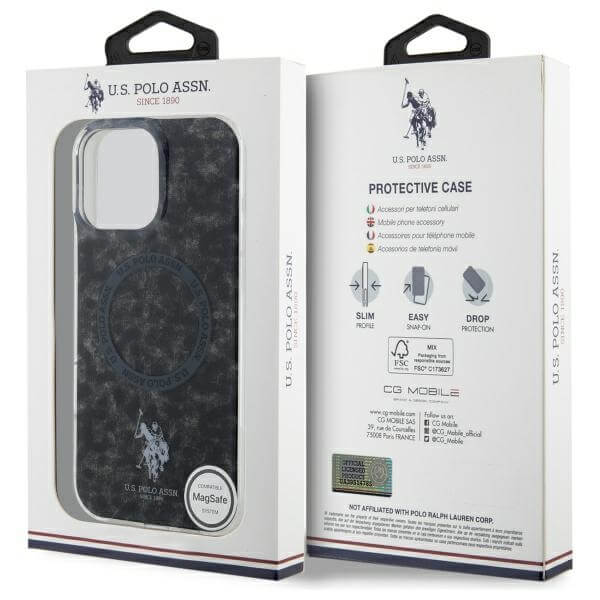 US Polo iPhone 16 Pro - IML Ring - MagSafe Σκληρή Θήκη με Πλαίσιο Σιλικόνης - Black - USHMP16LHOCLDPK