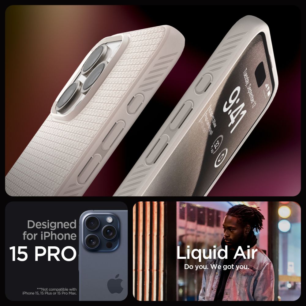 Spigen iPhone 15 Pro Liquid Air Θήκη Σιλικόνης - Natural Titanium