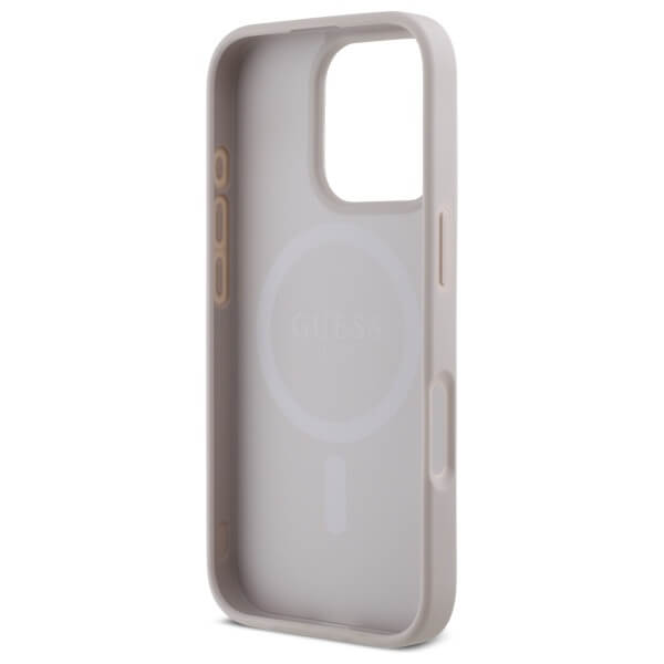 Guess iPhone 16 Pro Max - HC PU 4G Small 4G and Classic - MagSafe Σκληρή Θήκη με Επένδυση από Οικολογικό Δέρμα - Pink - GUHMP16XP4SM4MP