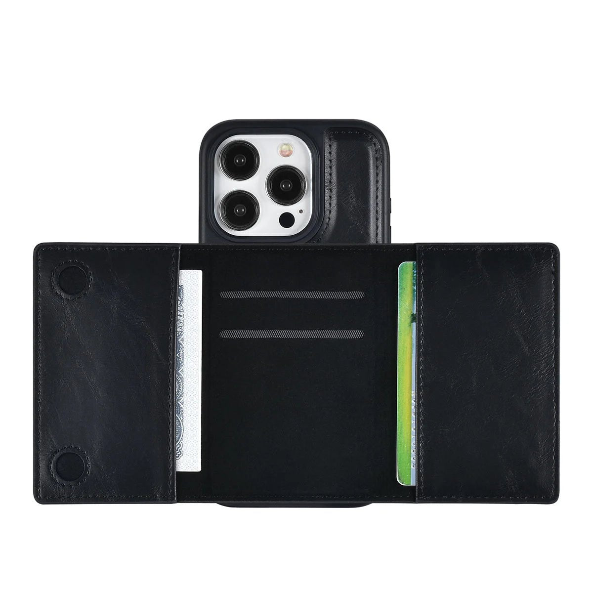 Tuniq iPhone 15 Pro - Σκληρή Θήκη από Δερματίνη με Αφαιρούμενη Θήκη Καρτών - Μαύρη