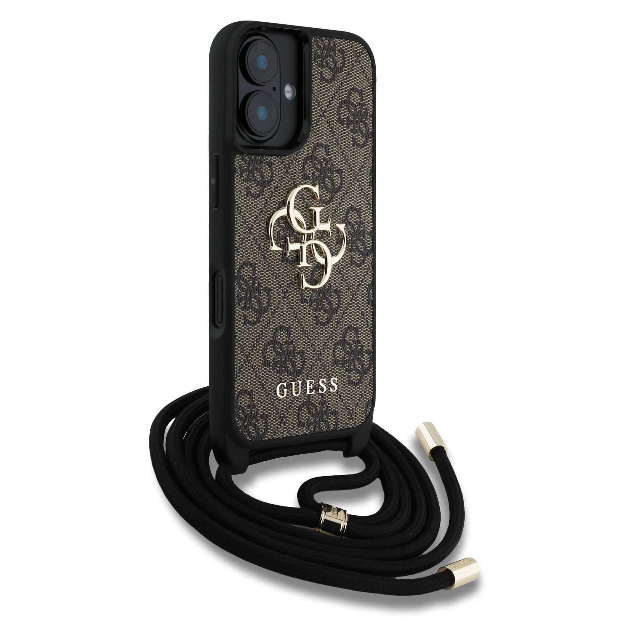 Guess iPhone 16 Plus - 4G Big Logo Cord Stap Crossbody - Θήκη με Επένδυση Συνθετικού Δέρματος και Λουράκι - Brown - GUHCP16MP4GMGCRW