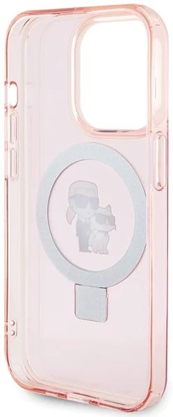 Karl Lagerfeld iPhone 15 Pro Max Ring Stand Karl and Choupette MagSafe Σκληρή Θήκη με Πλαίσιο Σιλικόνης και MagSafe - Διάφανη / Pink - KLHMP15XHMRSKCP