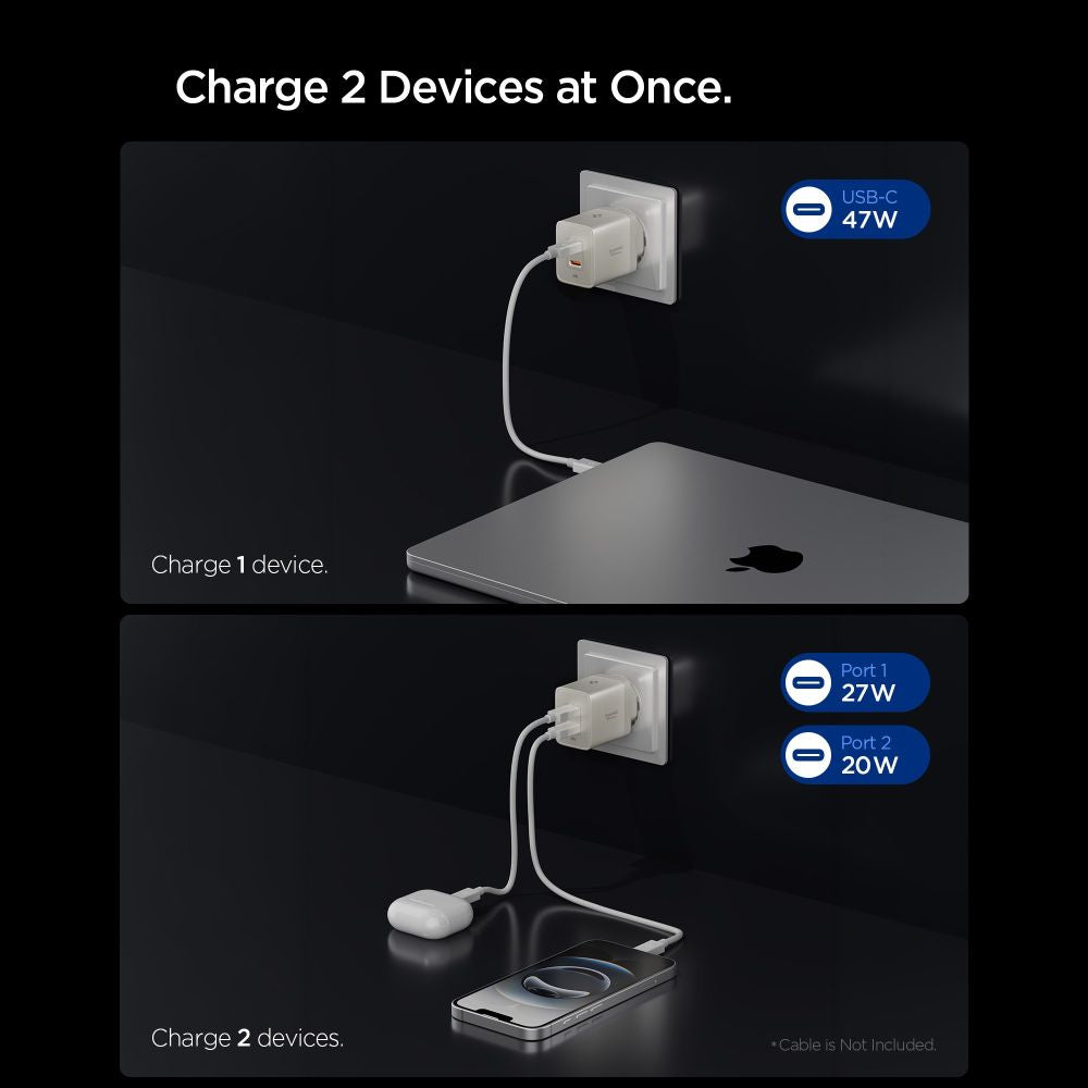 Spigen Οικιακός Φορτιστής Γρήγορης Φόρτισης 47W με 2 Θύρες Type-C - Essential EE472EU-GAN - Natural Titanium