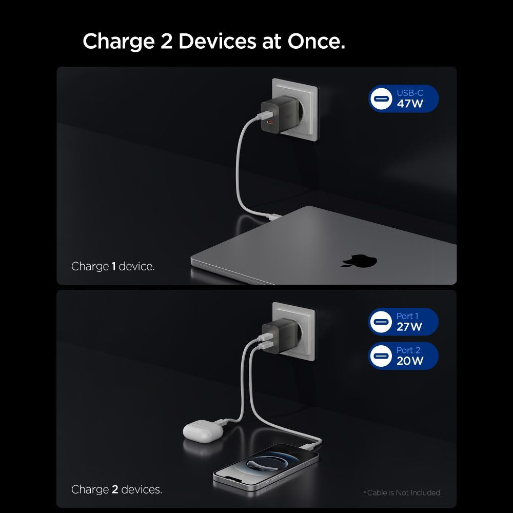 Spigen Οικιακός Φορτιστής Γρήγορης Φόρτισης 47W με 2 Θύρες Type-C - Essential EE472EU-GAN - Gunmetal