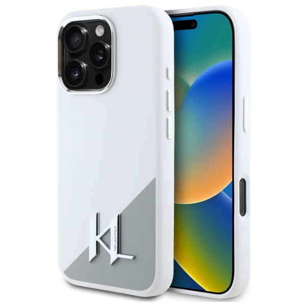 Karl Lagerfeld iPhone 16 Pro Max - Silicone Initial Metal Logo - MagSafe Σκληρή Θήκη με Πλαίσιο Σιλικόνης - White - KLHMP16XSCMKMPCH