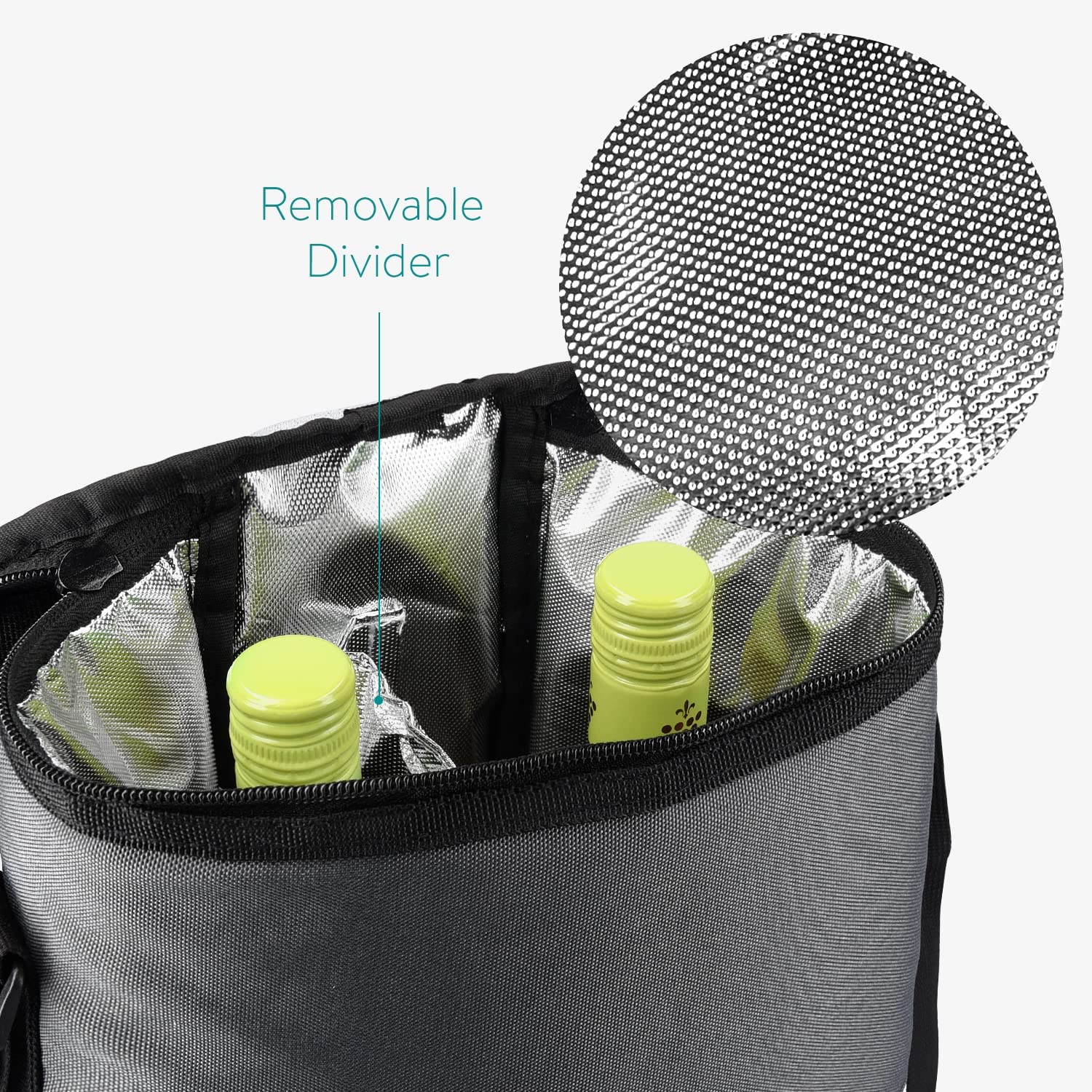 Navaris Cool Bag Ισοθερμική Τσάντα με 2 Θήκες για Μπουκάλια Κρασιού - Grey - 46163.25