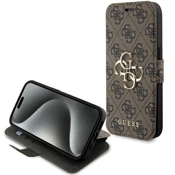 Guess iPhone 15 Pro Max 4G Big Metal Logo Θήκη Πορτοφόλι με Επένδυση Συνθετικού Δέρματος - Brown - GUBKP15X4GMGBR