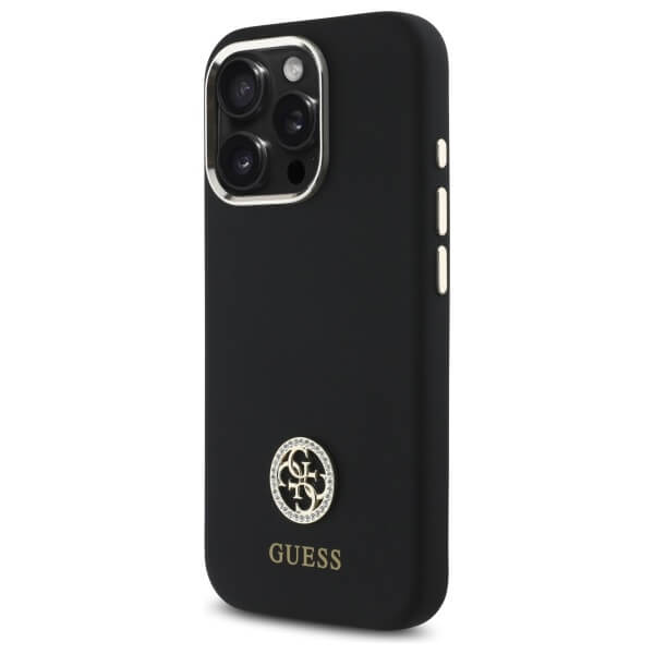 Guess iPhone 16 Pro - Silicone Logo Strass 4G - Σκληρή Θήκη με Πλαίσιο Σιλικόνης - Black - GUHCP16LM4DGPK