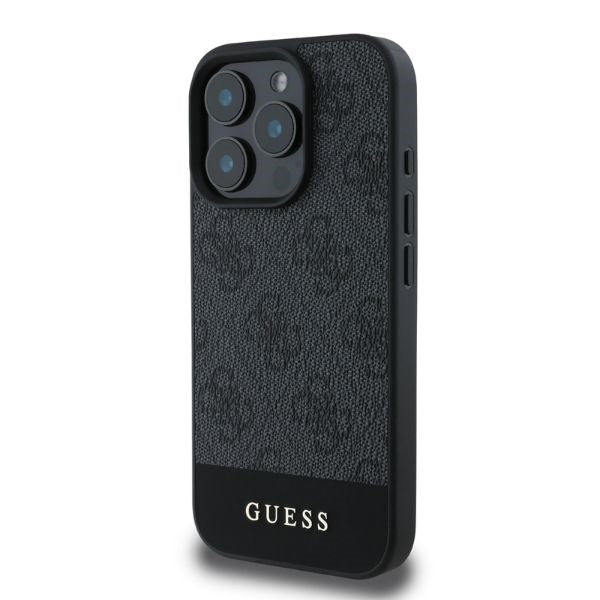 Guess iPhone 16 Pro Max - 4G Bottom Stripe - Θήκη με Επένδυση Συνθετικού Δέρματος - Grey - GUHCP16XG4GLGR