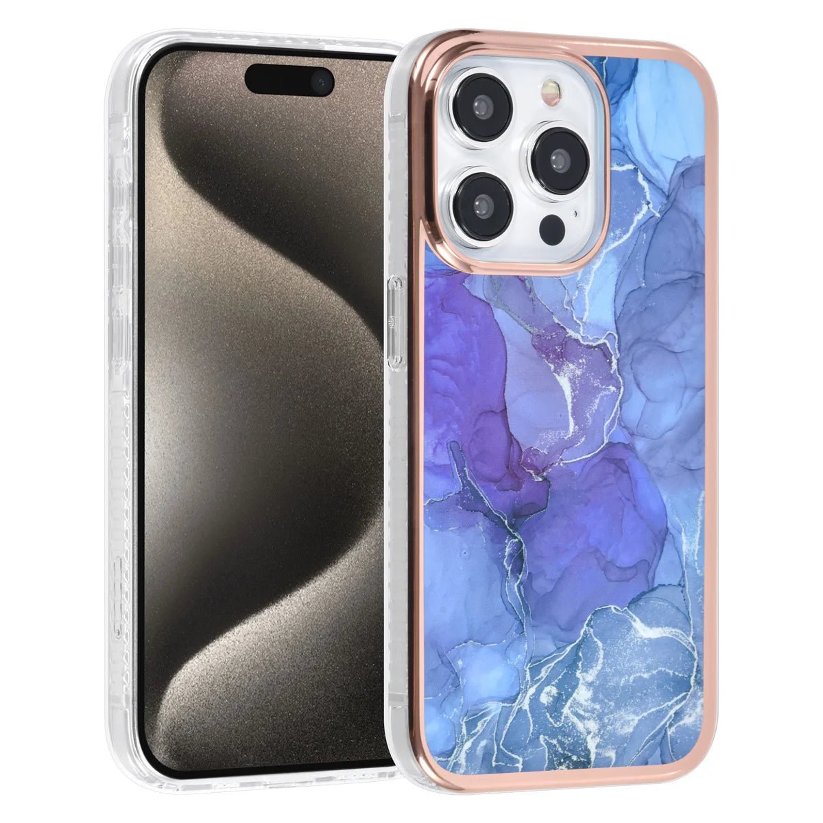 Tuniq iPhone 15 Pro - Σκληρή Θήκη με Πλαίσιο Σιλικόνης - Σχέδιο Μάρμαρο - Μοβ