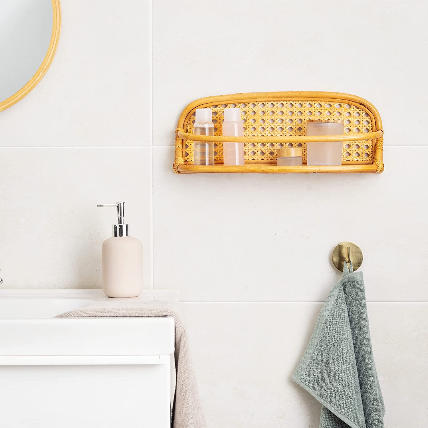 Navaris Rattan Ράφι τοίχου - 40 x 10 x 15 cm - Light Brown / Natural - 56511.01