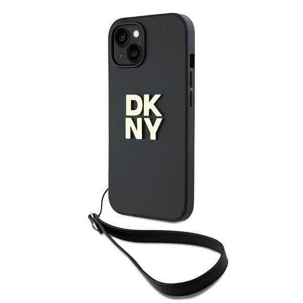 DKNY iPhone 13 / 14 / 15 - Wrist Strap Stock Logo - Σκληρή Θήκη με Επένδυση Συνθετικού Δέρματος με Λουράκι - Black