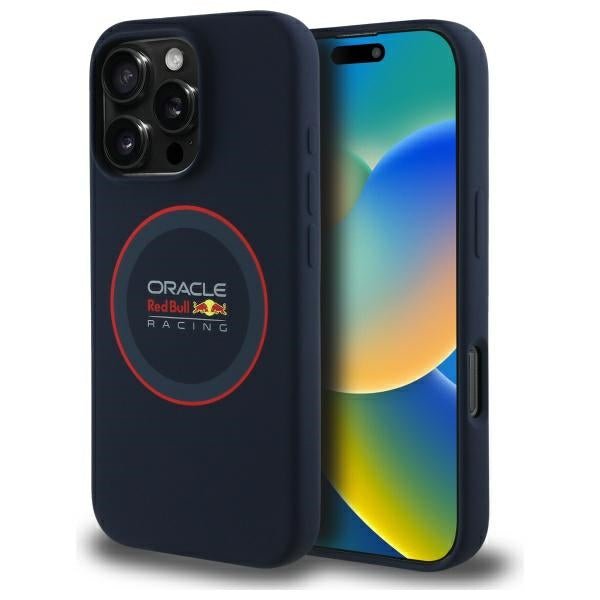 Red Bull iPhone 16 Pro - Silicone Red Ring - MagSafe Σκληρή Θήκη με Πλαίσιο Σιλικόνης - Navy - RBHMP16L24SIILVR