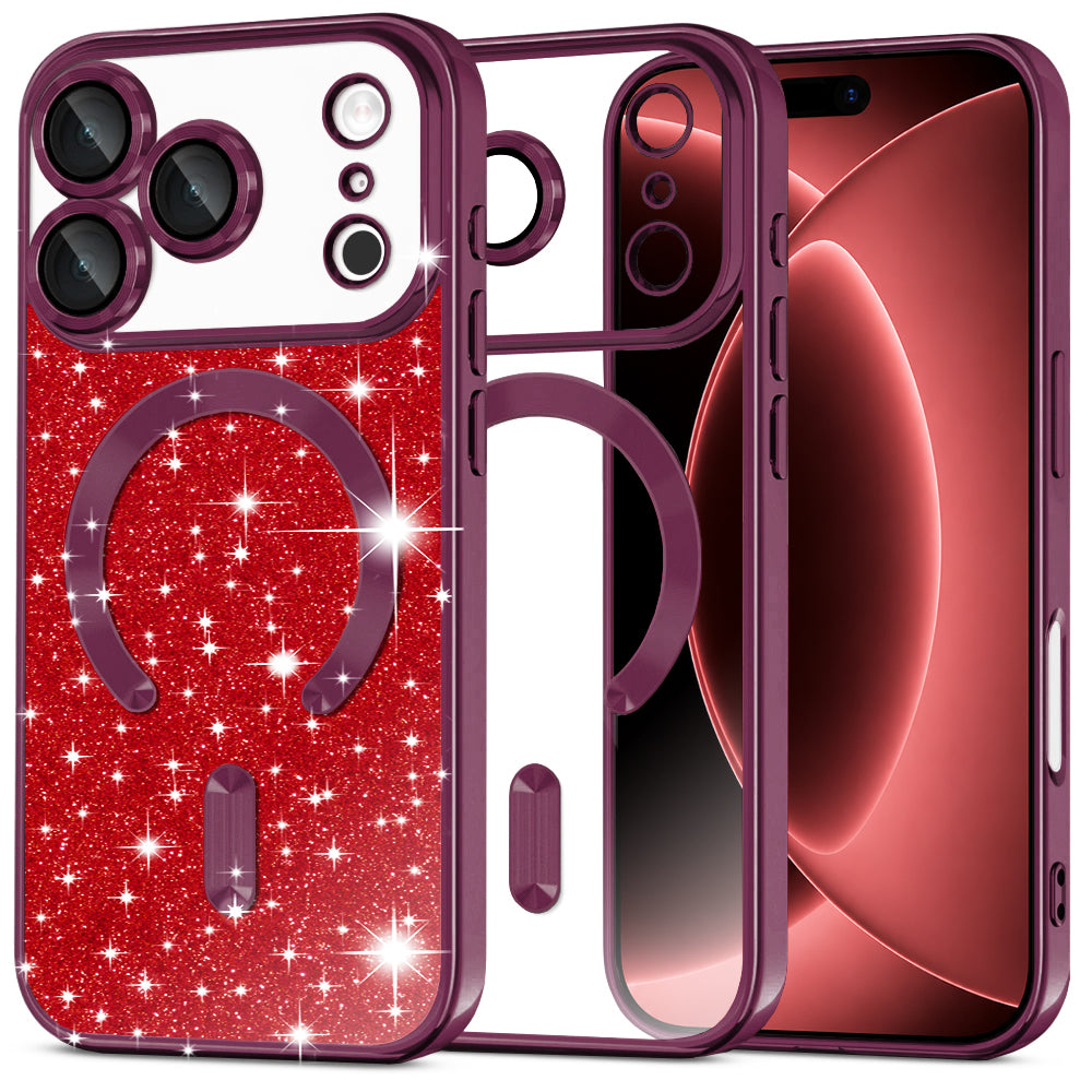 Techsuit iPhone 18 Pro Max / iPhone 17 Pro Max - Θήκη Σιλικόνης με MagSafe - Luxury Glitter - Dark Cherry