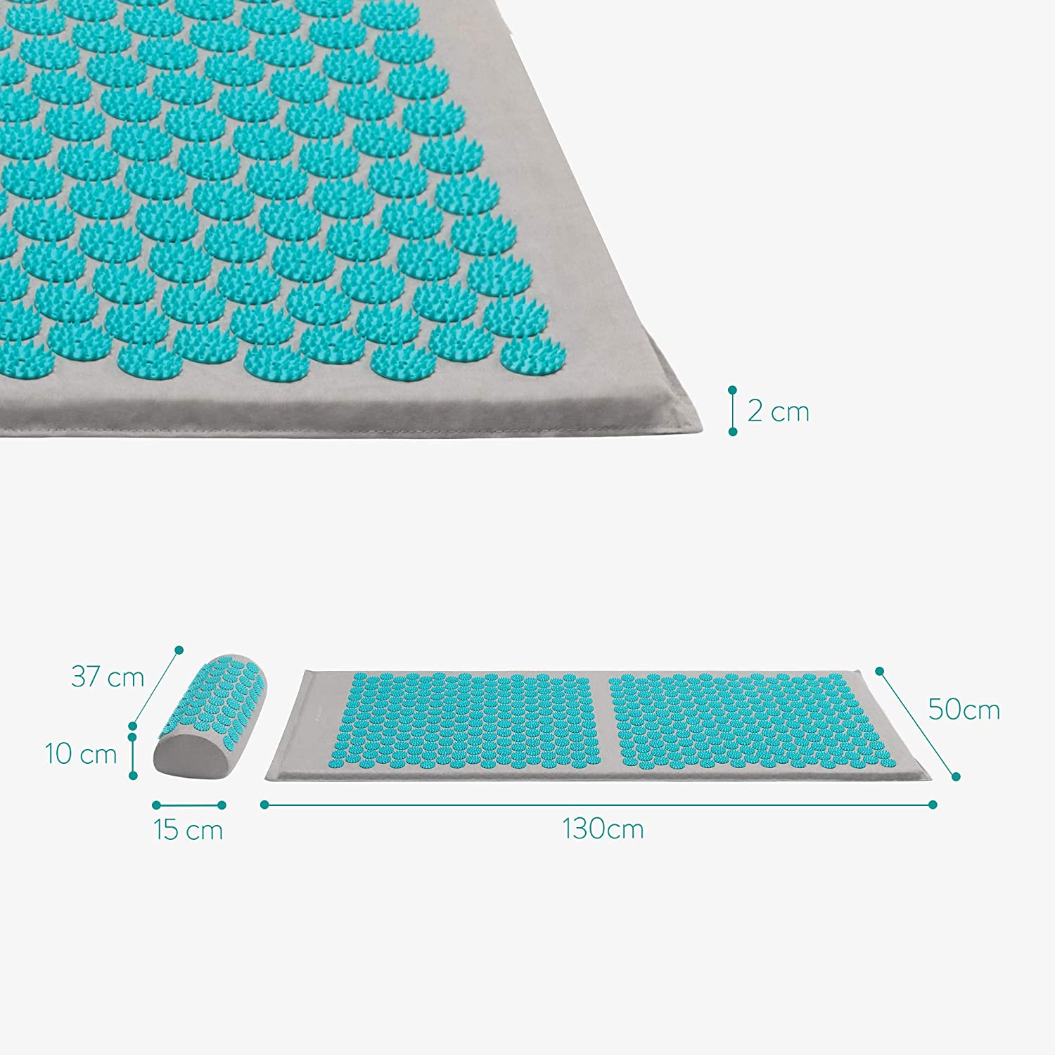 Navaris 2 - in - 1 Acupressure Mat and Pillow Set Σετ 2 σε 1 Χαλάκι και Μαξιλάρι Μασάζ - Grey / Light Blue - 52759.22.23