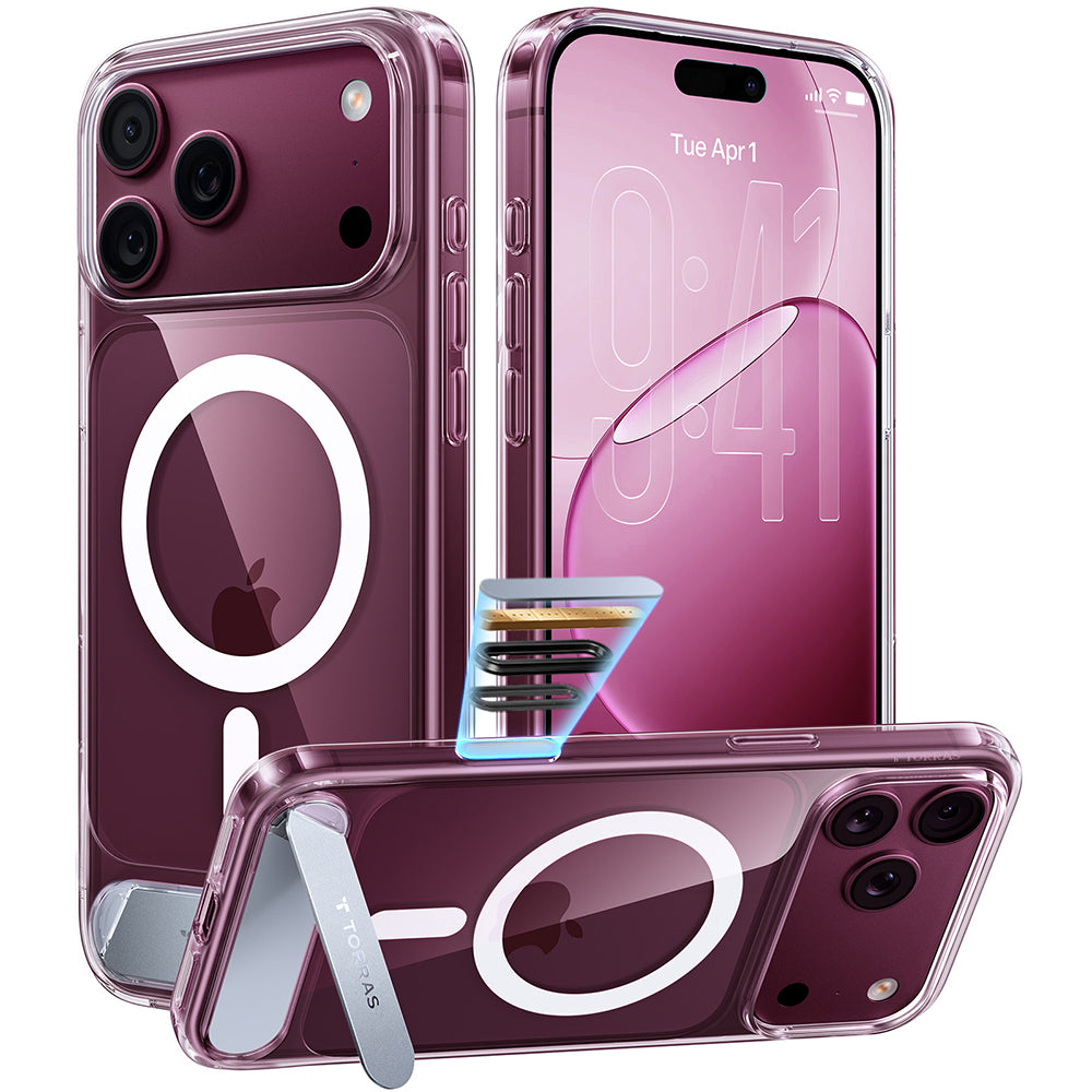 Torras iPhone 18 Pro Max / iPhone 17 Pro Max - Σκληρή θήκη MagSafe με Πλαίσιο Σιλικόνης και Stand - Ostand L1 - Clear