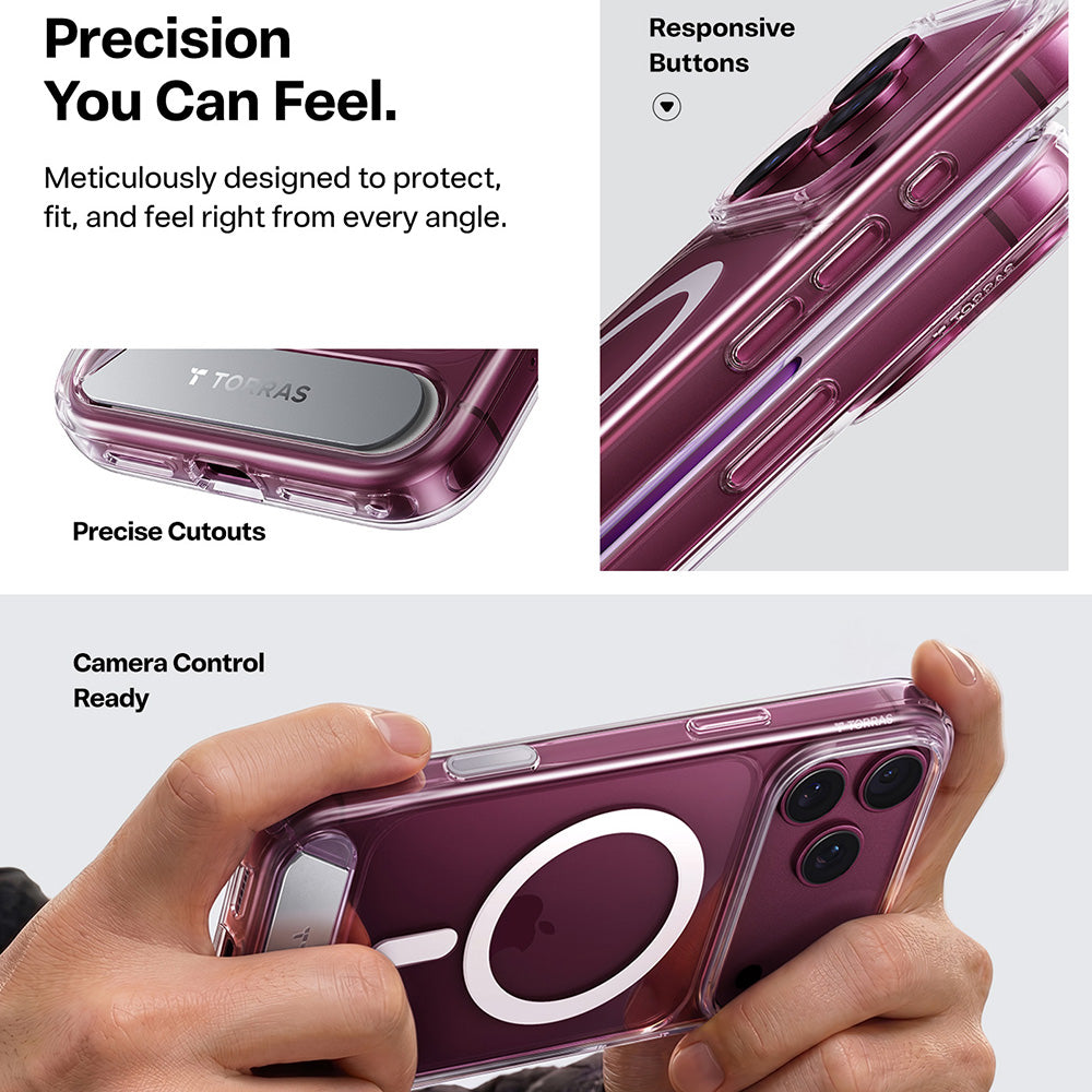Torras iPhone 18 Pro Max / iPhone 17 Pro Max - Σκληρή θήκη MagSafe με Πλαίσιο Σιλικόνης και Stand - Ostand L1 - Clear