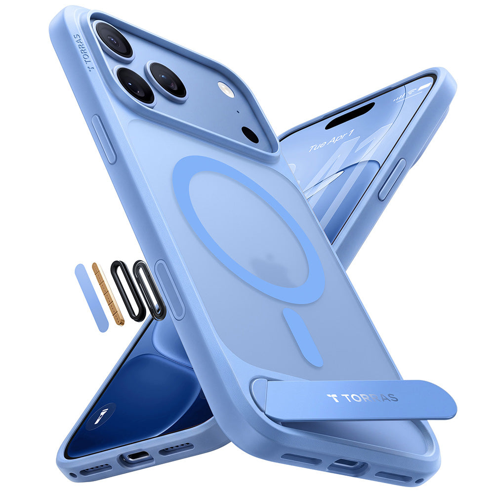 Torras iPhone 18 Pro Max / iPhone 17 Pro Max - Σκληρή θήκη MagSafe με Πλαίσιο Σιλικόνης και Stand - Ostand L1 - Blue